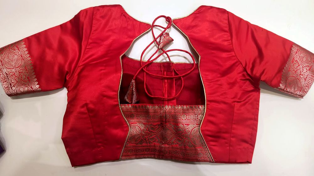 Banarasi border satin blouse – custom stitched at Aarya Fashion, Kalyani Nagar