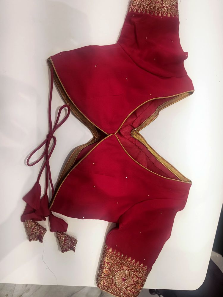 Maroon bridal blouse – custom stitched at Aarya Fashion, Kalyani Nagar